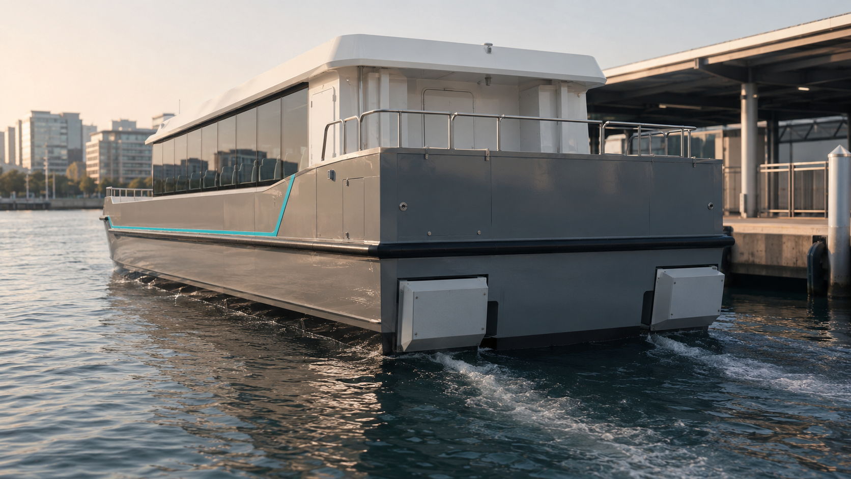 Twin grey direct-drive waterjets integrated into a passenger vessel stern