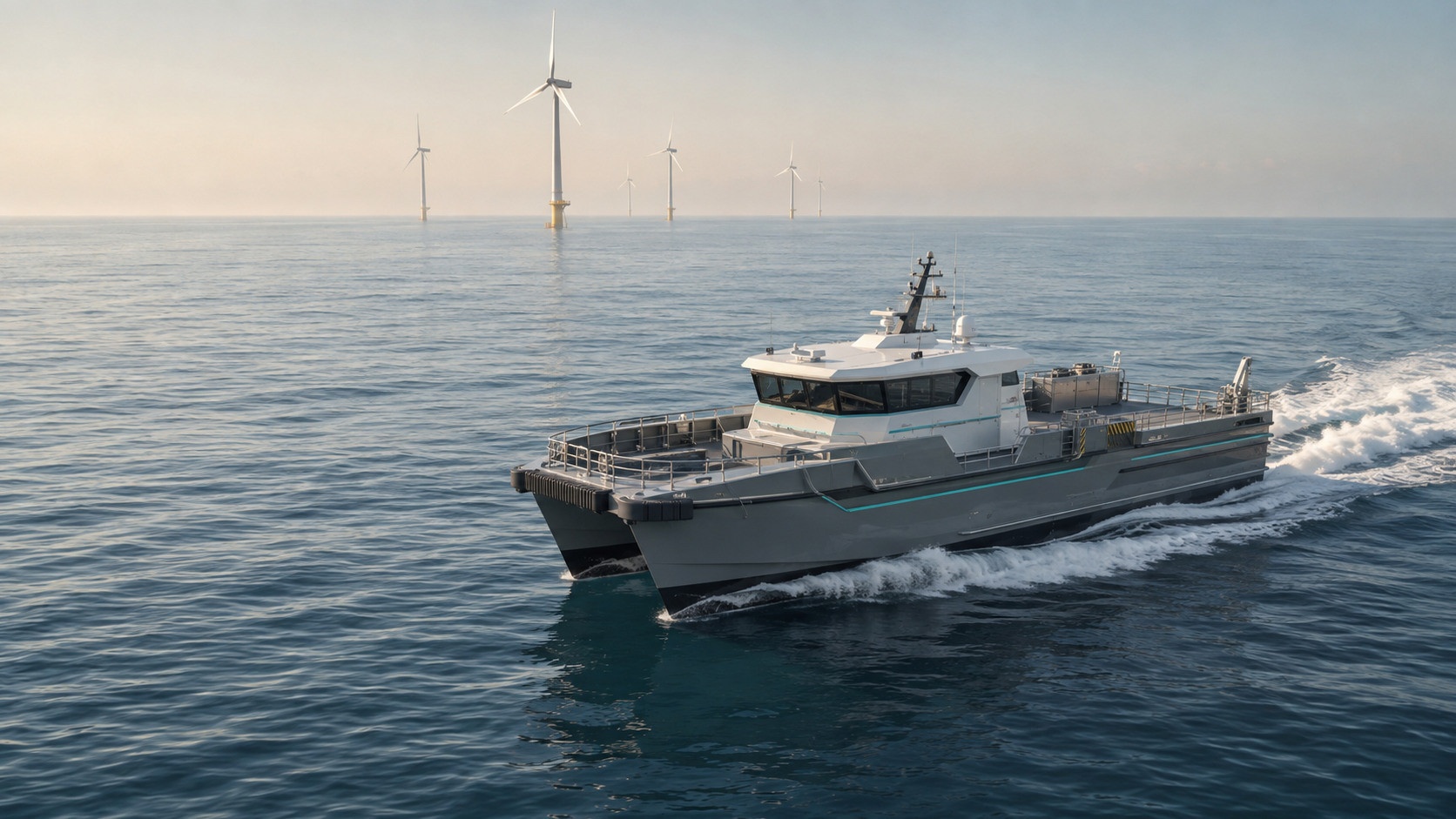 Commercial crew transfer vessel operating near an offshore wind farm
