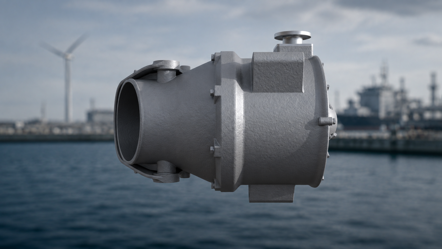 Grey L-drive waterjet product shown in a clean marine product setting